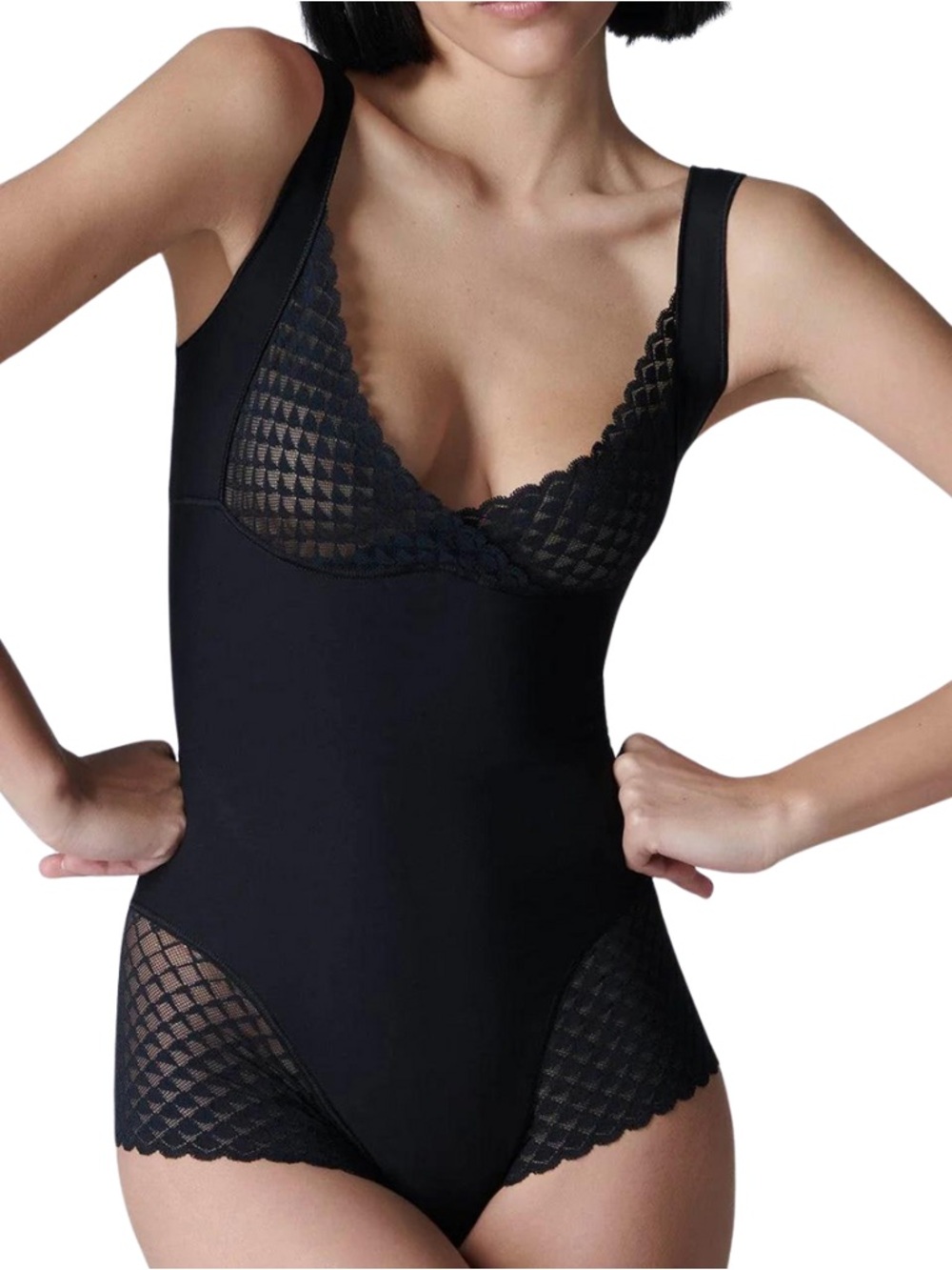 NWT Simone Perele Subtile Lace Shapewear Bodysuit Black M
